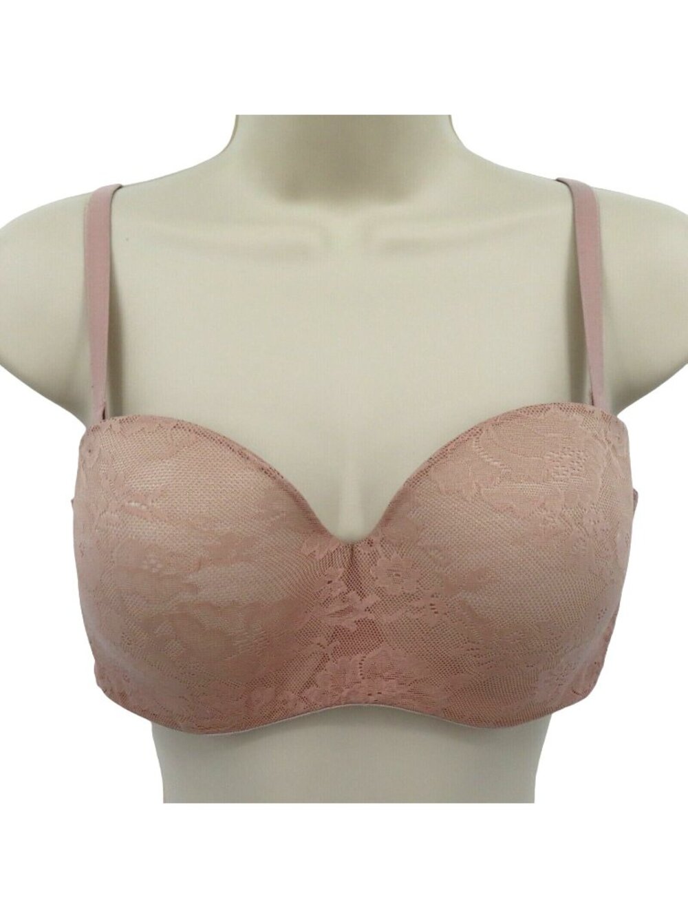 Victorias Secret 34D Body By Lined Strapless Underwire Bra Beige Floral Lace
